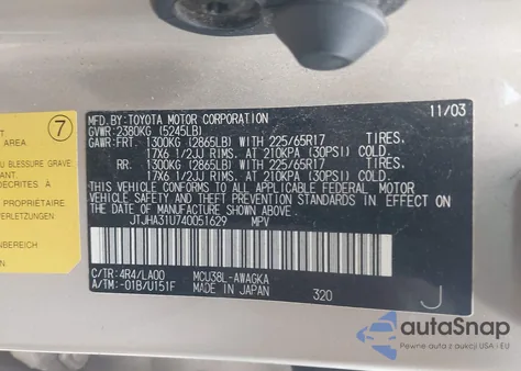 2004 Lexus Rx 330 from USA, damaged, VIN JTJHA31U740051629